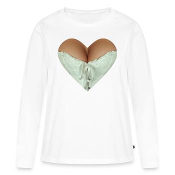Coeur drôle - seins sexy - T-shirt manches longues Premium bio Femme - blanc - Devant - Julia (174cm)