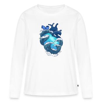 Coeur océan tsunami battement de coeur vagues mer pacifique - T-shirt manches longues Premium bio Femme - blanc - Devant - Julia (174cm)