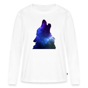 Galaxie Wolf blau - Frauen Premium Bio Langarmshirt - Weiß - Vorne - Julia (174cm)