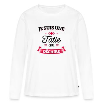 TATIE QUI DÉCHIRE - T-shirt manches longues Premium bio Femme - blanc - Devant - Julia (174cm)