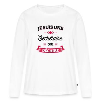 SECRÉTAIRE QUI DÉCHIRE - T-shirt manches longues Premium bio Femme - blanc - Devant - Julia (174cm)