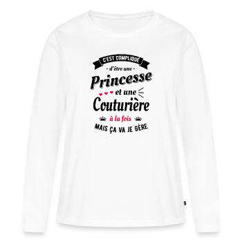 PRINCESSE ET COUTURIÈRE - T-shirt manches longues Premium bio Femme - blanc - Devant - Julia (174cm)