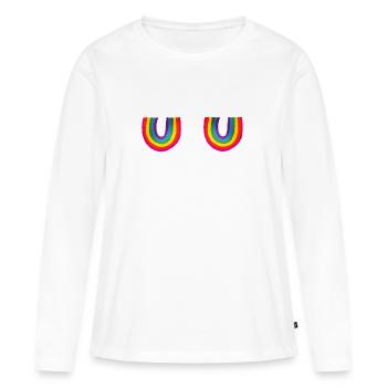 Lustige Regenbogen Brüste Titten Brust spaß - Frauen Premium Bio Langarmshirt - Weiß - Vorne - Julia (174cm)