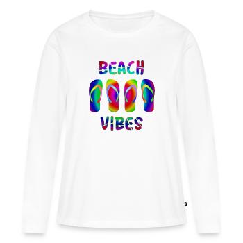 Beach Vibes Plage Chaussures Dété Sandales Voyage - T-shirt manches longues Premium bio Femme - blanc - Devant - Julia (174cm)