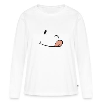 Clin d’oeil et visage ostentateur de langue - T-shirt manches longues Premium bio Femme - blanc - Devant - Julia (174cm)