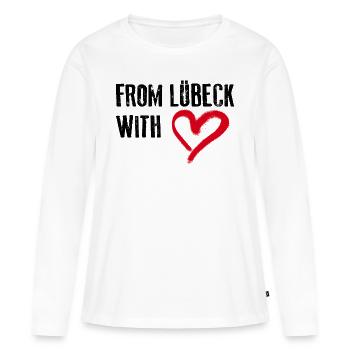 DE LÜBECK WITH LOVE Lübeck Amour - T-shirt manches longues Premium bio Femme - blanc - Devant - Julia (174cm)