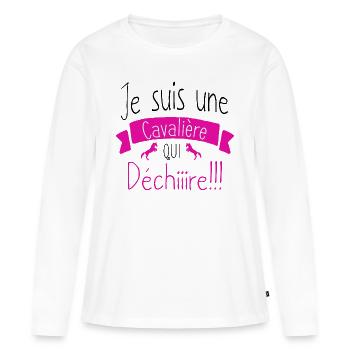 Je suis une cavalière qui déchire, humour, cheval. - T-shirt manches longues Premium bio Femme - blanc - Devant - Julia (174cm)