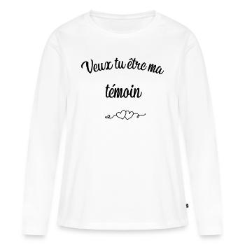 veux tu être ma témoin - T-shirt manches longues Premium bio Femme - blanc - Devant - Julia (174cm)