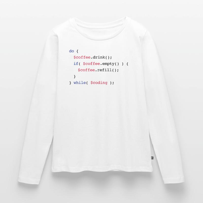 Code Coffee Refill Coding v2 Ekologiczna damska koszulka z długim rękawem Premium