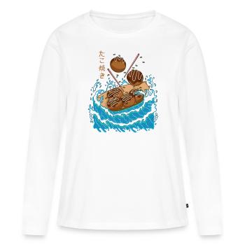 Takoyaki dans la vague - T-shirt manches longues Premium bio Femme - blanc - Devant - Julia (174cm)