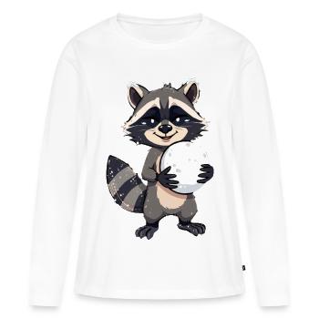 Waschbär mit grossem Schneeball - Frauen Premium Bio Langarmshirt - Weiß - Vorne - Julia (174cm)