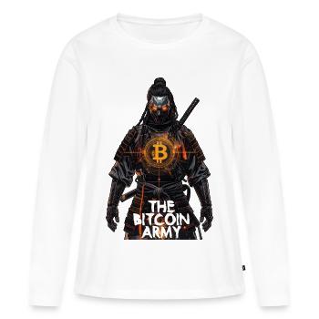 Bitcoin Bazooka - L’Armée Bitcoin - Samurai 01 - T-shirt manches longues Premium bio Femme - blanc - Devant - Julia (174cm)