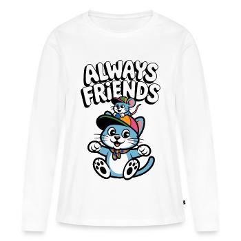 Amitié du chat et de la souris - T-shirt manches longues Premium bio Femme - blanc - Devant - Julia (174cm)