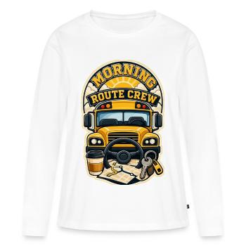 MORNING ROUTE CREW - Frauen Premium Bio Langarmshirt - Weiß - Vorne - Julia (174cm)
