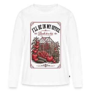 Ich bin in meinem Büro beim Bio-Gärtnern - Frauen Premium Bio Langarmshirt - Weiß - Vorne - Julia (174cm)