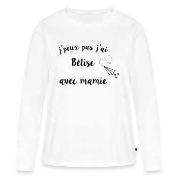Ich kann mit Oma 2 keine Dummheit haben - Frauen Premium Bio Langarmshirt - Weiß - Vorne - Julia (174cm)