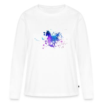 Pferde Silhouette Aquarell - Frauen Premium Bio Langarmshirt - Weiß - Vorne - Julia (174cm)