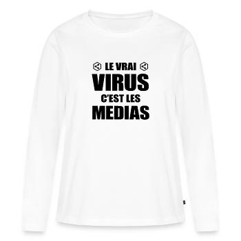 LE VRAI VIRUS C'EST LES MÉDIAS - T-shirt manches longues Premium bio Femme - blanc - Devant - Julia (174cm)
