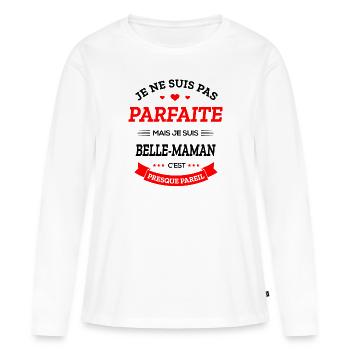 BELLE-MAMAN PARFAITE - T-shirt manches longues Premium bio Femme - blanc - Devant - Julia (174cm)