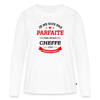 CHEFFE PARFAITE - T-shirt manches longues Premium bio Femme - blanc - Devant - Julia (174cm)