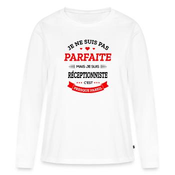 RÉCEPTIONNISTE PARFAITE - T-shirt manches longues Premium bio Femme - blanc - Devant - Julia (174cm)