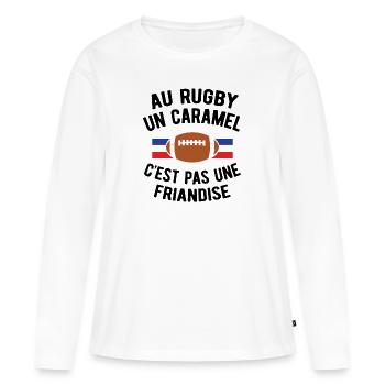 AU RUGBY UN CARAMEL C'EST PAS UNE FRIANDISE - T-shirt manches longues Premium bio Femme - blanc - Devant - Julia (174cm)