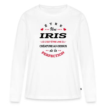 IRIS PARFAITE - NOM IRIS - T-shirt manches longues Premium bio Femme - blanc - Devant - Julia (174cm)