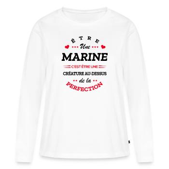 MARINE PARFAITE - NOM MARINE - T-shirt manches longues Premium bio Femme - blanc - Devant - Julia (174cm)