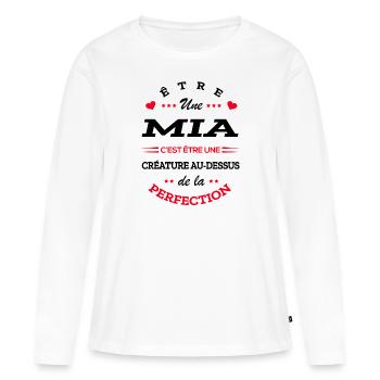 MIA PARFAITE - NOM MIA - T-shirt manches longues Premium bio Femme - blanc - Devant - Julia (174cm)