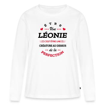 LÉONIE PARFAITE - NOM LÉONIE - T-shirt manches longues Premium bio Femme - blanc - Devant - Julia (174cm)