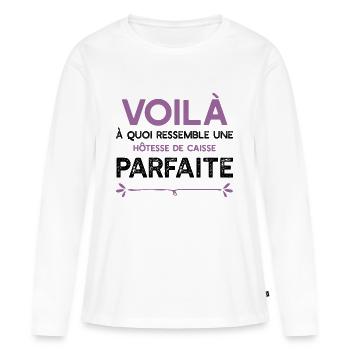 Une Hôtesse de caisse parfaite cadeau - T-shirt manches longues Premium bio Femme - blanc - Devant - Julia (174cm)