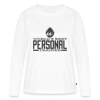 FitnessTrainer Gym personal trainer Musculation - T-shirt manches longues Premium bio Femme - blanc - Devant - Julia (174cm)