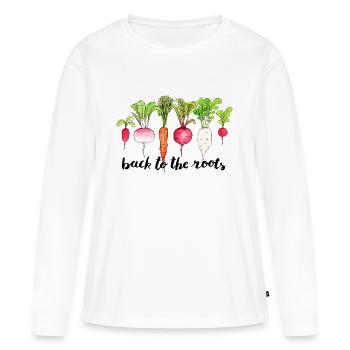 Retour aux racines Retour aux légumes racines - T-shirt manches longues Premium bio Femme - blanc - Devant - Julia (174cm)