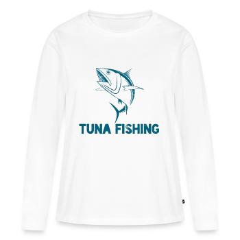 Angler - Angelsport - Thunfisch - Geschenk - Frauen Premium Bio Langarmshirt - Weiß - Vorne - Julia (174cm)