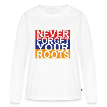 never forget roots home Armenien - Frauen Premium Bio Langarmshirt - Weiß - Vorne - Julia (174cm)