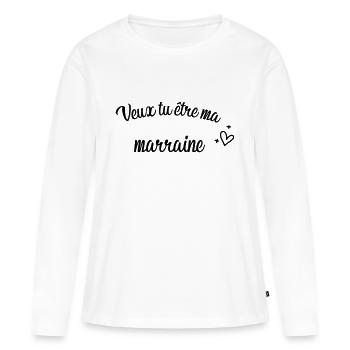 veux tu être ma marraine - T-shirt manches longues Premium bio Femme - blanc - Devant - Julia (174cm)