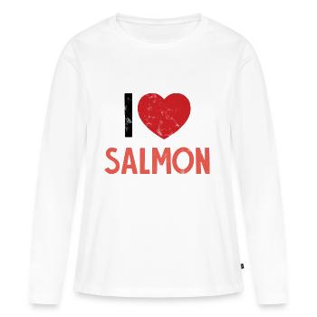 Angler - Angelsport - Lachs - Geschenk - Frauen Premium Bio Langarmshirt - Weiß - Vorne - Julia (174cm)