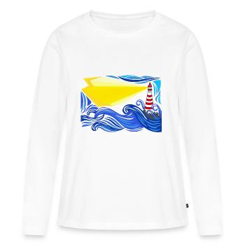 Meer im Sturm mit Leuchtturm - Frauen Premium Bio Langarmshirt - Weiß - Vorne - Julia (174cm)