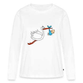 Storch Baby Junge Babies Schwanger - Frauen Premium Bio Langarmshirt - Weiß - Vorne - Julia (174cm)