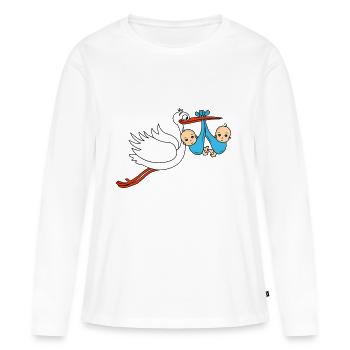 Storch Baby Zwillinge Babies Jungen2 - Frauen Premium Bio Langarmshirt - Weiß - Vorne - Julia (174cm)