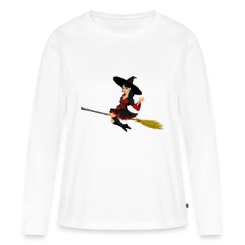Sorcière sur balai - T-shirt manches longues Premium bio Femme - blanc - Devant - Julia (174cm)
