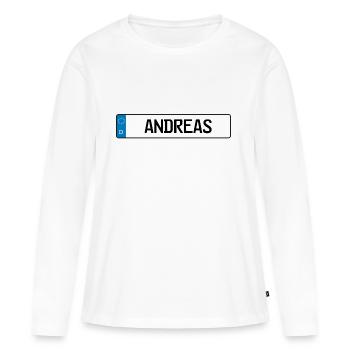 cadeau plaque Andreas - T-shirt manches longues Premium bio Femme - blanc - Devant - Julia (174cm)