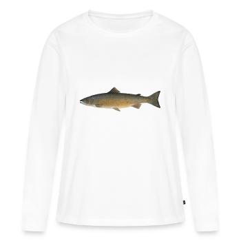 saumon - T-shirt manches longues Premium bio Femme - blanc - Devant - Julia (174cm)