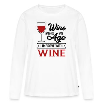 améliorer avec du vin et améliorer avec du vin - T-shirt manches longues Premium bio Femme - blanc - Devant - Julia (174cm)