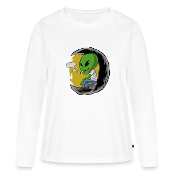 Cigarette alien fumer de l'herbe - T-shirt manches longues Premium bio Femme - blanc - Devant - Julia (174cm)