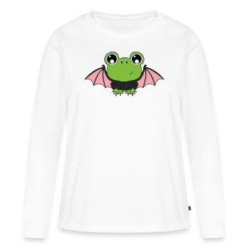 Niedliche Halloween Tiere Frosch Fledermaus Flügel - Frauen Premium Bio Langarmshirt - Weiß - Vorne - Julia (174cm)