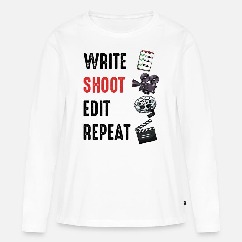 Write Shoot Edit Repeat Spruch Regisseur Geschenk - Frauen Premium Bio Langarmshirt - Weiß