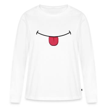 Grin Smile Mouth Funny Cheeky Face Mask - Women's Premium Organic Long Sleeve Shirt - white - Front - Julia (174cm)