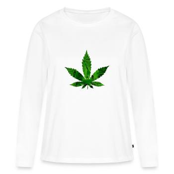 Feuille de cannabis - T-shirt manches longues Premium bio Femme - blanc - Devant - Julia (174cm)
