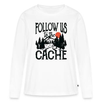 Suivez-nous dans le cache - T-shirt manches longues Premium bio Femme - blanc - Devant - Julia (174cm)